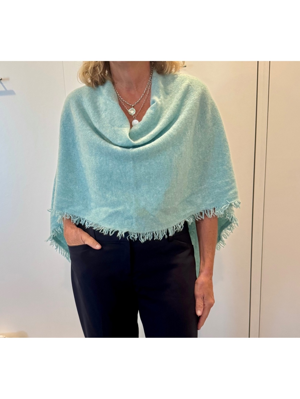 REPEAT Cashmere Teal 100% Cashmere Poncho Wrap Women's One Size